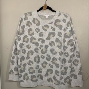 J. Jill Gray and Tan Crew Neck Sweater oversized super comfy